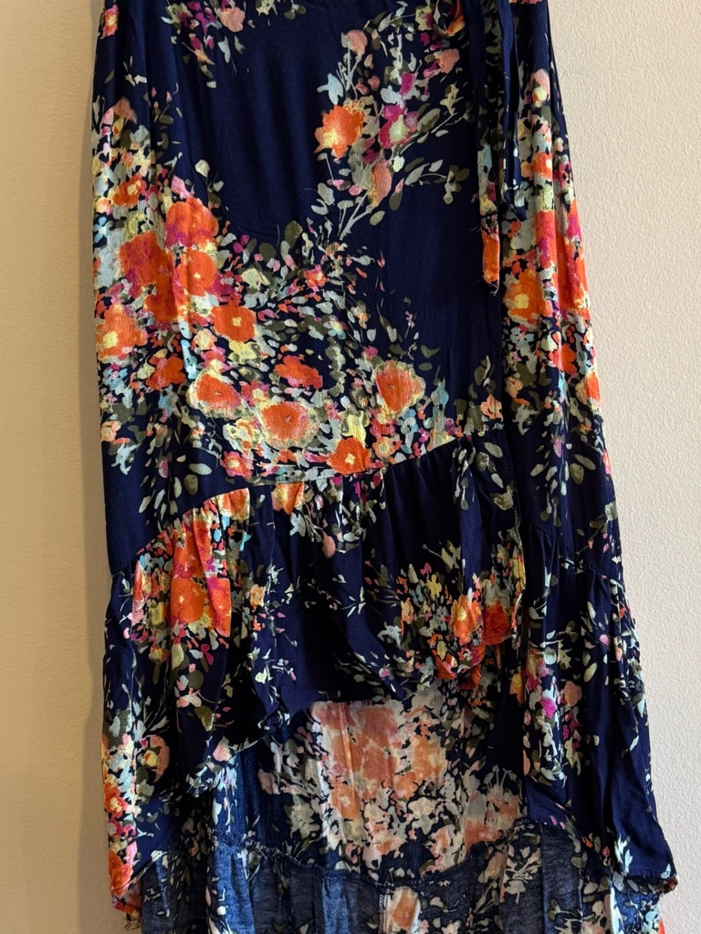 On The Road Navy Floral High-Low Tiered Skirt